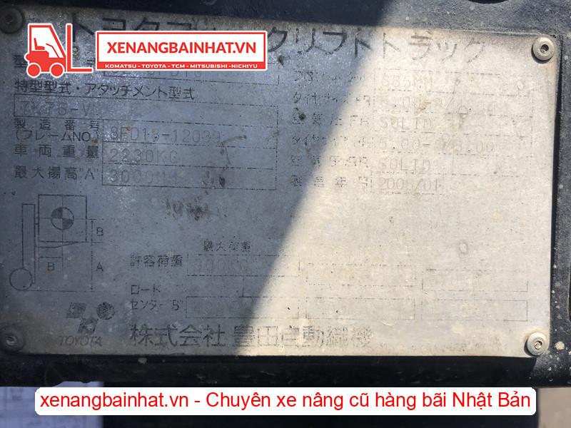 Xe nâng dầu Toyota 02-8FD10 1 Tấn, 3m-7 cũ hàng bãi Nhật