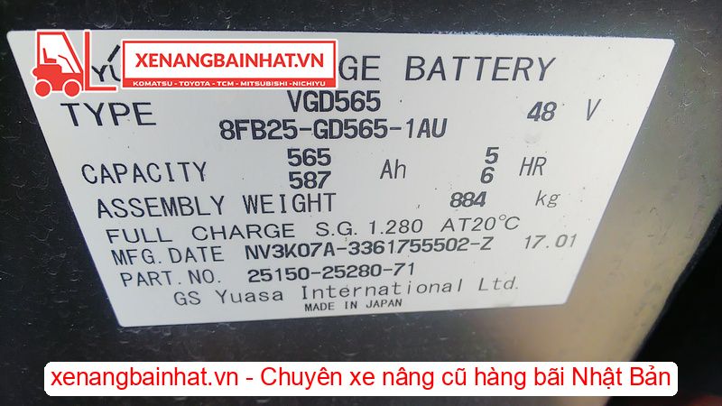 Xe nâng Điện 2.5 Tấn TOYOTA 8FB25 nâng cao 3m SX 2017