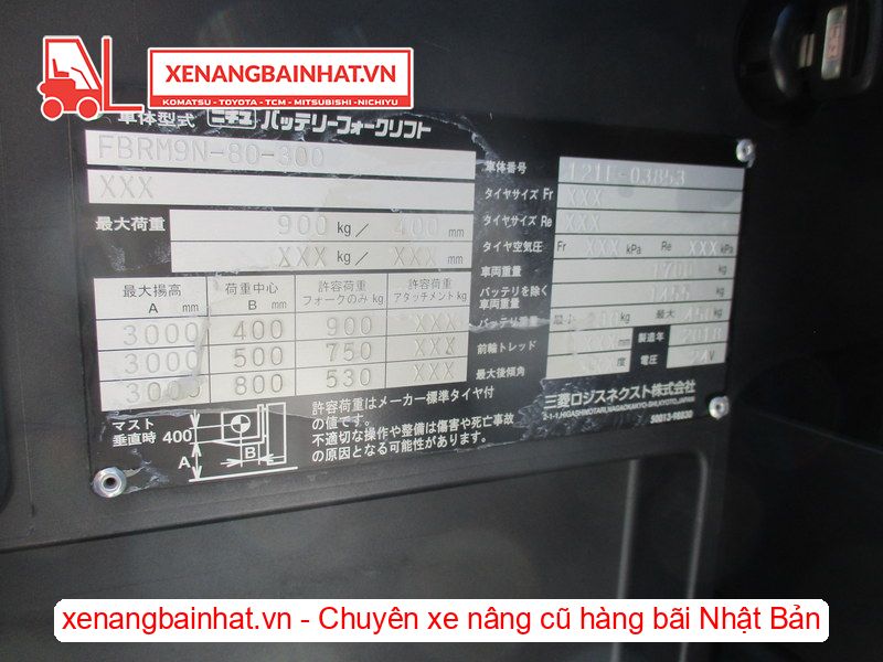 Xe nâng Điện 900Kg NICHIYU FBRM9N-80 nâng cao 3m SX 2018