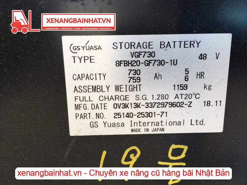 Xe nâng Điện 2.5 Tấn TOYOTA 8FBH25 nâng cao 4.5m SX 2018