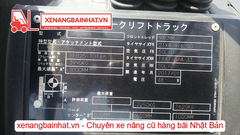 Xe nâng Điện 2.5 Tấn TOYOTA 8FB25 nâng cao 3m SX 2017