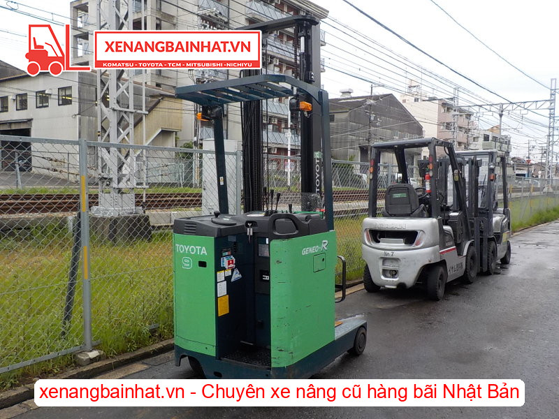 Xe nâng điện đứng lái Toyota 7FBR10 1 Tấn, 4.5m-5 cũ hàng bãi Nhật