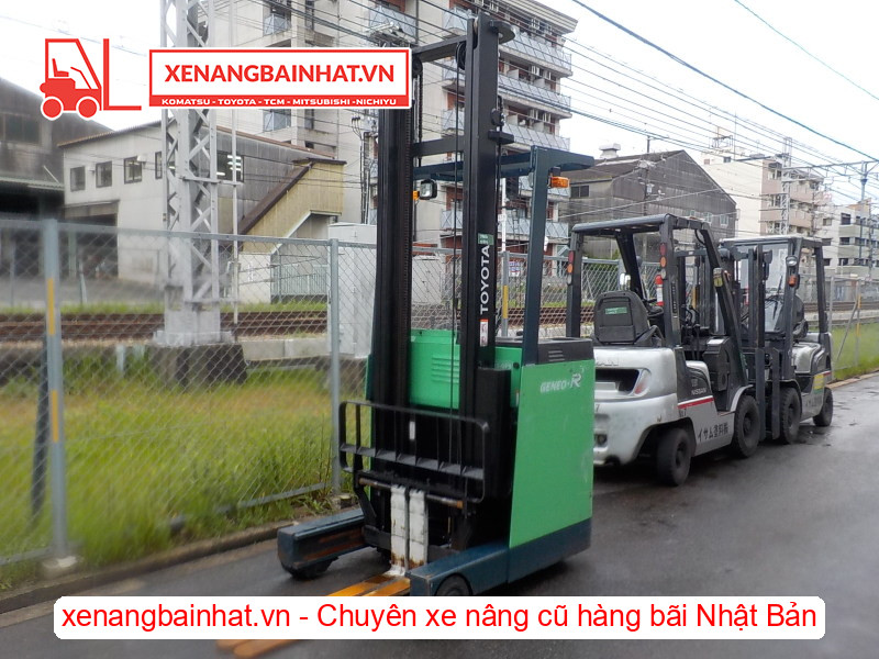 Xe nâng điện đứng lái Toyota 7FBR10 1 Tấn, 4.5m-0 cũ hàng bãi Nhật